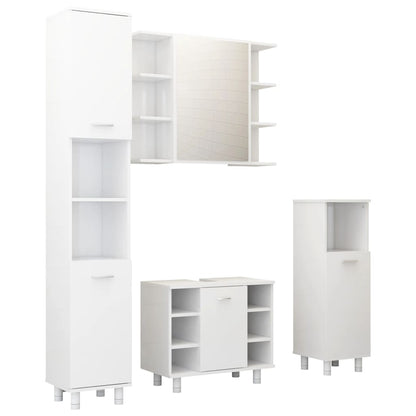 4 Piece Bathroom Furniture Set High Gloss White Engineered Wood