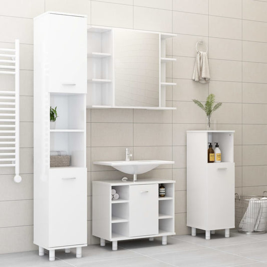 4 Piece Bathroom Furniture Set High Gloss White Engineered Wood