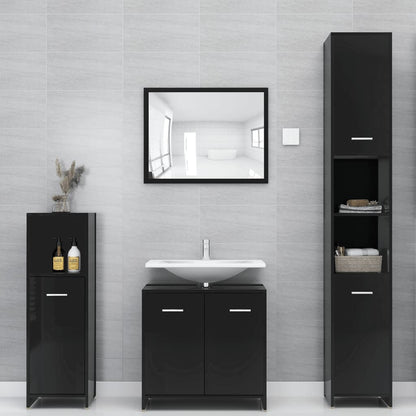 3 Piece Bathroom Furniture Set Black Engineered Wood