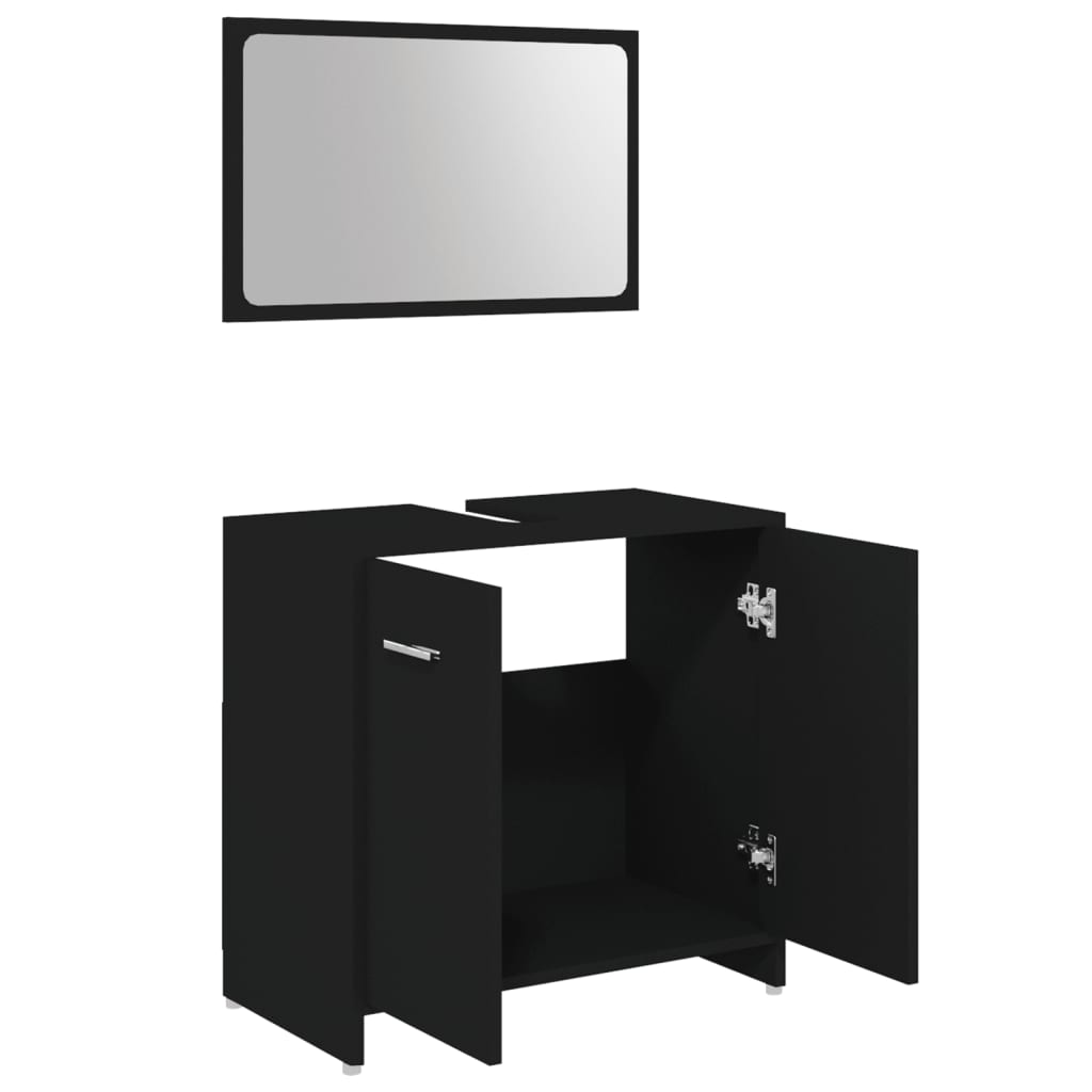 3 Piece Bathroom Furniture Set Black Engineered Wood