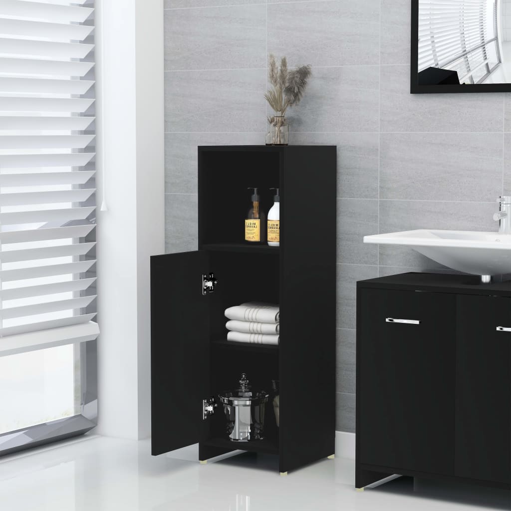 3 Piece Bathroom Furniture Set Black Engineered Wood