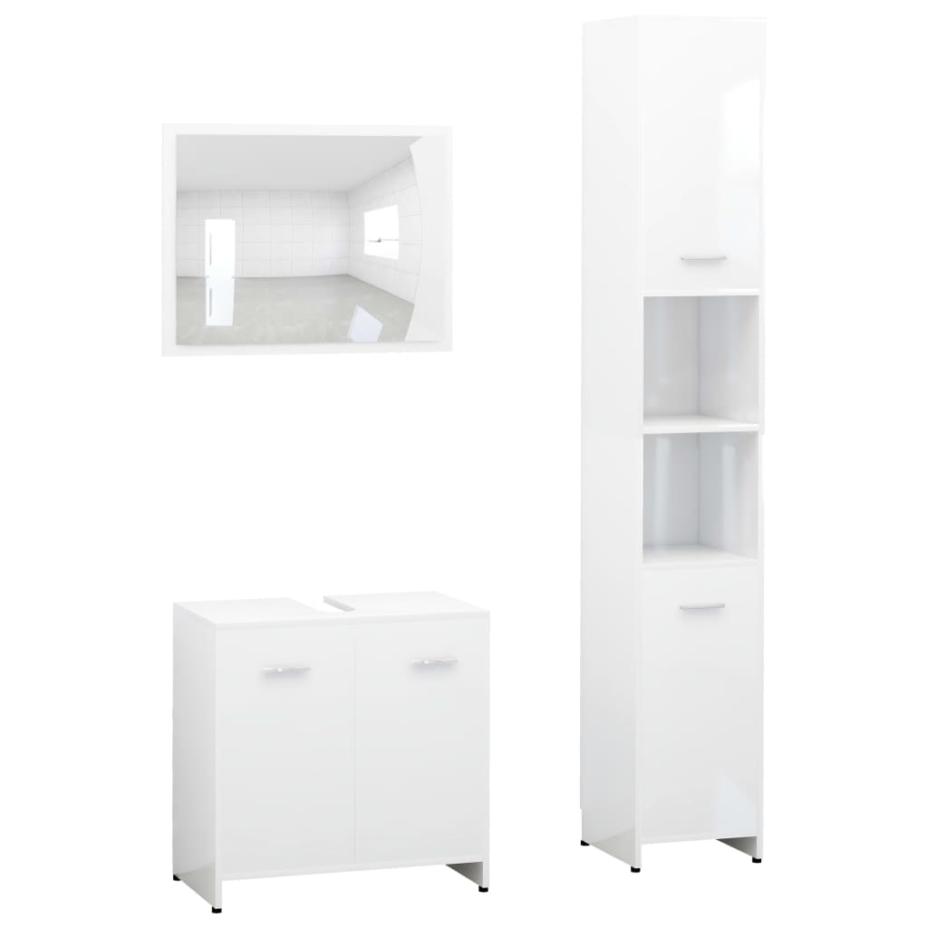 3 Piece Bathroom Furniture Set White Engineered Wood