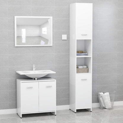 3 Piece Bathroom Furniture Set White Engineered Wood