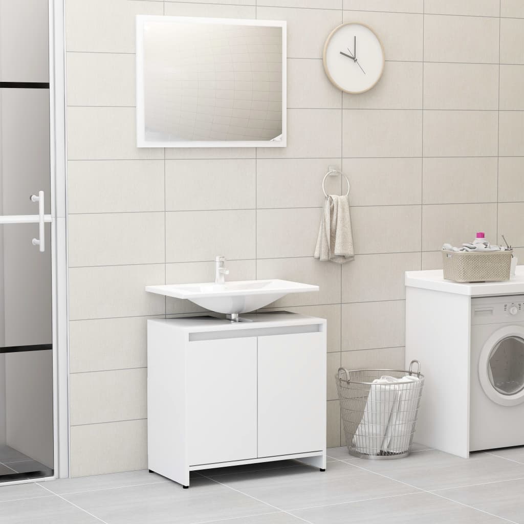 3 Piece Bathroom Furniture Set White Engineered Wood