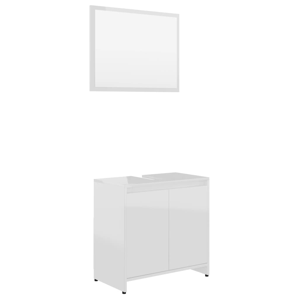 3 Piece Bathroom Furniture Set High Gloss White Engineered Wood