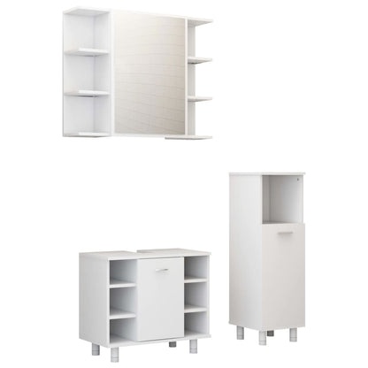 3 Piece Bathroom Furniture Set High Gloss White Engineered Wood