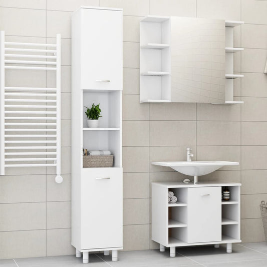 3 Piece Bathroom Furniture Set White Engineered Wood