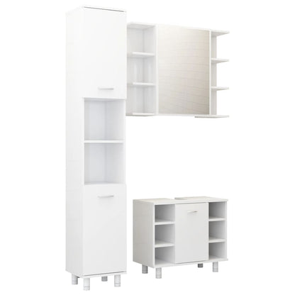 3 Piece Bathroom Furniture Set High Gloss White Engineered Wood