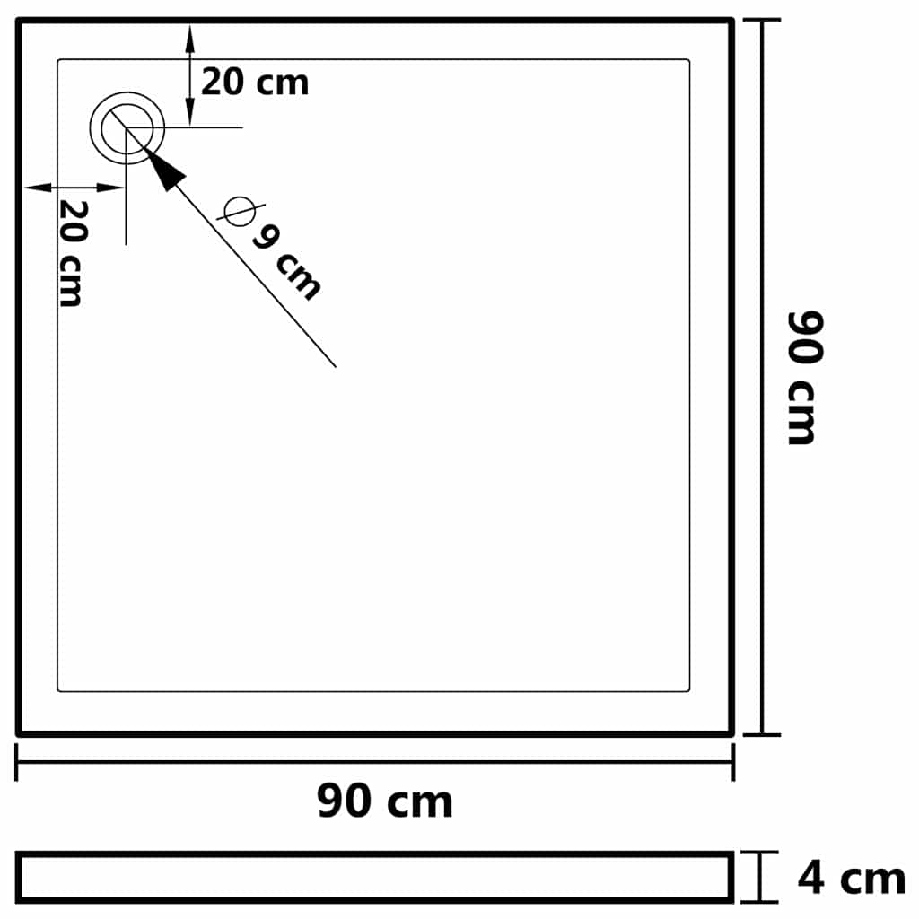 Square ABS Shower Base Tray Black 90x90 cm - Bend