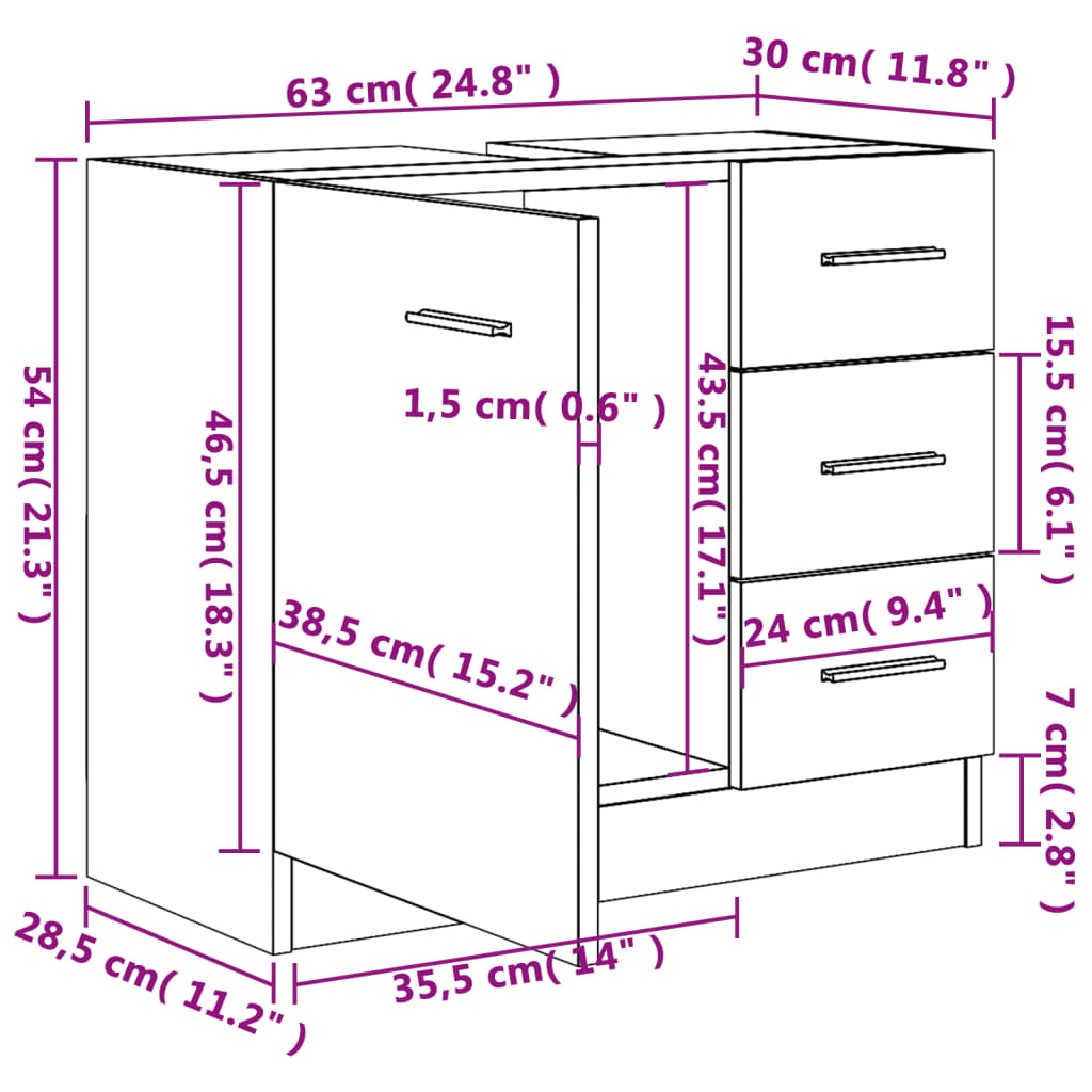 Sink Cabinet Sonoma Oak 63x30x54 cm Engineered Wood