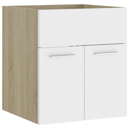 Sink Cabinet White and Sonoma Oak 41x38.5x46 cm Engineered Wood