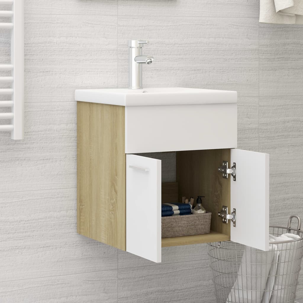 Sink Cabinet White and Sonoma Oak 41x38.5x46 cm Engineered Wood