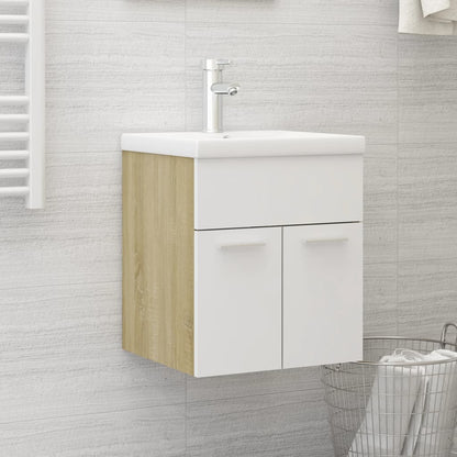 Sink Cabinet White and Sonoma Oak 41x38.5x46 cm Engineered Wood