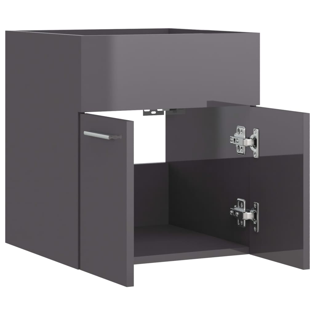 Sink Cabinet High Gloss Grey 41x38.5x46 cm Engineered Wood