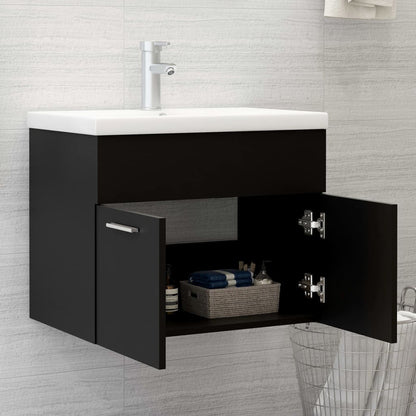 Sink Cabinet Black 60x38.5x46 cm Engineered Wood