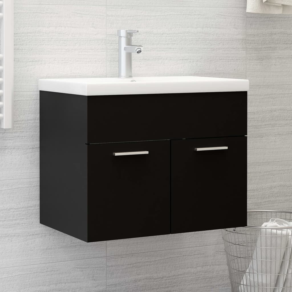 Sink Cabinet Black 60x38.5x46 cm Engineered Wood