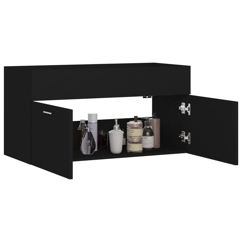 Sink Cabinet Black 90x38.5x46 cm Engineered Wood