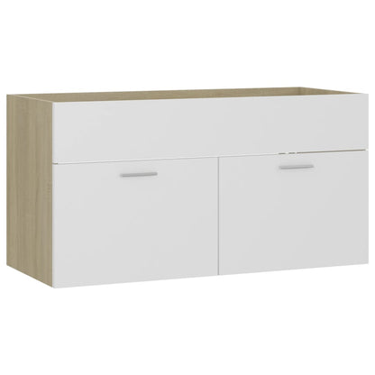 Sink Cabinet White and Sonoma Oak 90x38.5x46 cm Engineered Wood