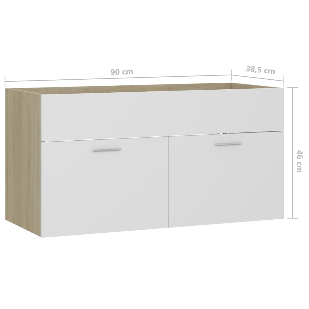 Sink Cabinet White and Sonoma Oak 90x38.5x46 cm Engineered Wood