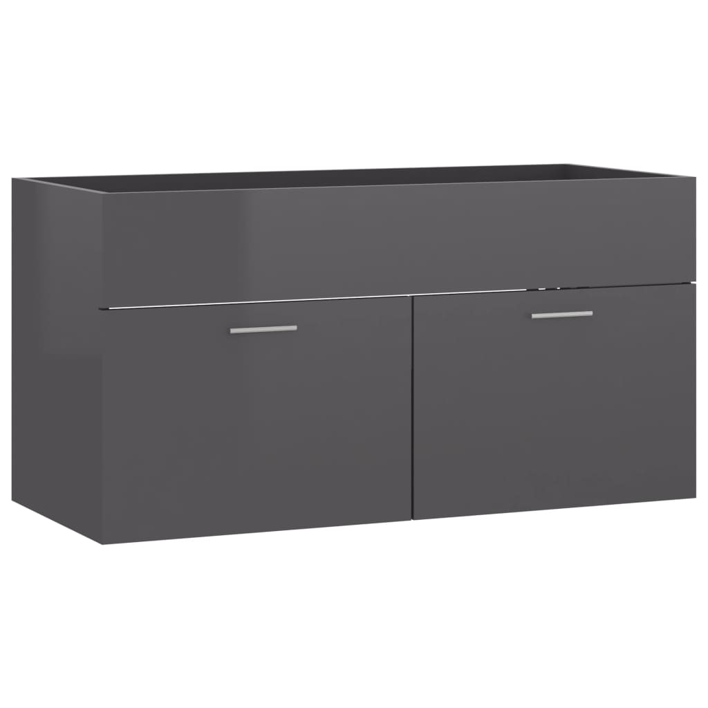 Sink Cabinet High Gloss Grey 90x38.5x46 cm Engineered Wood