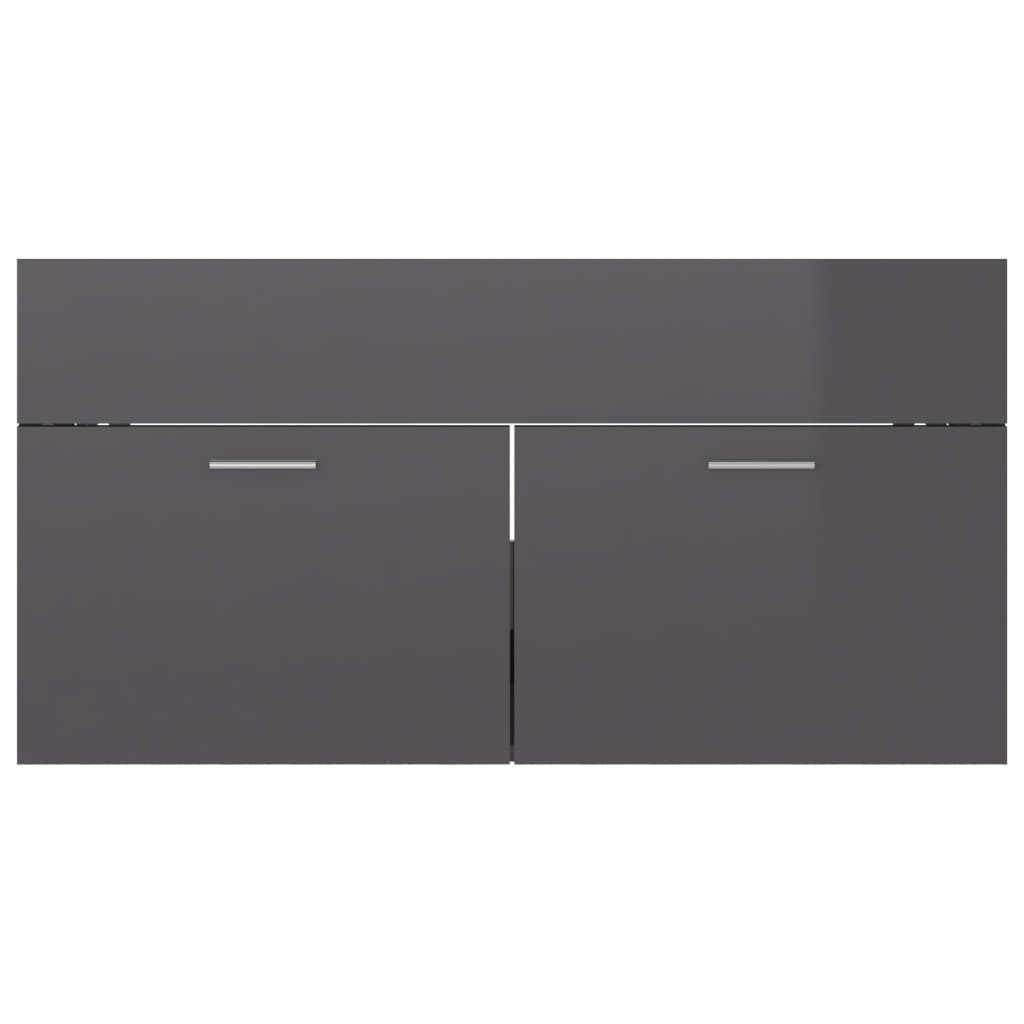 Sink Cabinet High Gloss Grey 90x38.5x46 cm Engineered Wood