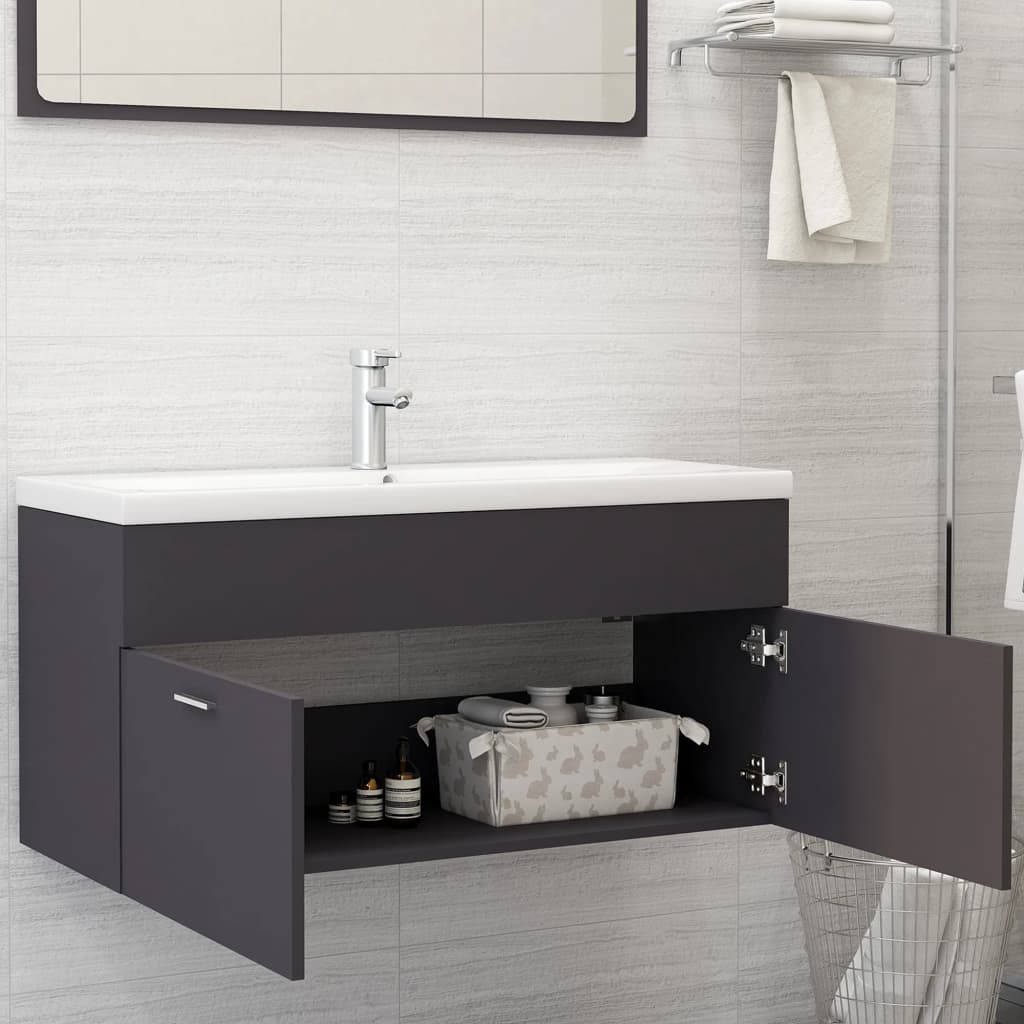 Sink Cabinet Grey 100x38.5x46 cm Engineered Wood