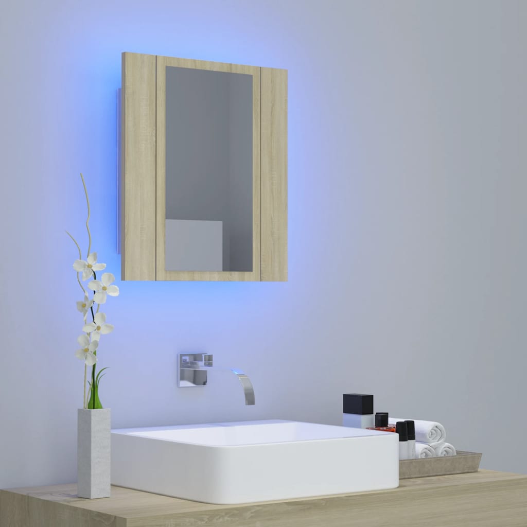 LED Bathroom Mirror Cabinet Sonoma Oak 40x12x45 cm Acrylic - Bend