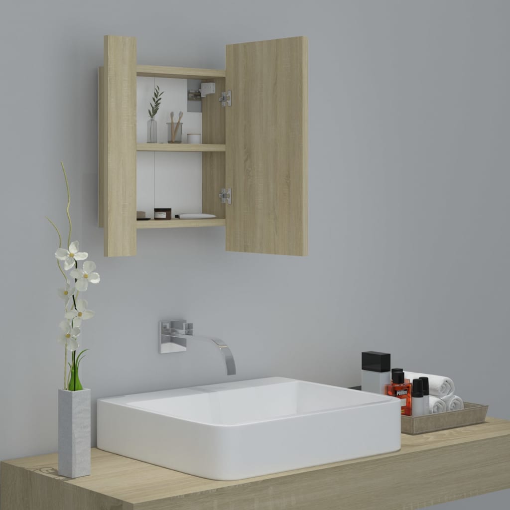 LED Bathroom Mirror Cabinet Sonoma Oak 40x12x45 cm Acrylic - Bend