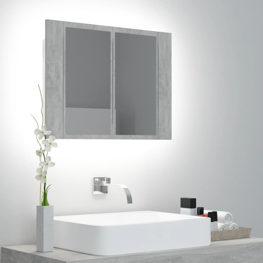 LED Bathroom Mirror Cabinet Concrete Grey 60x12x45 cm Acrylic - Bend