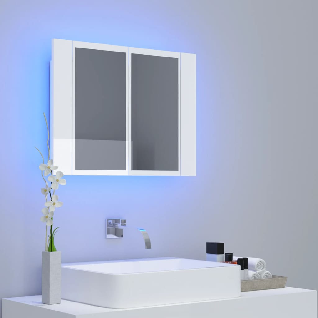 LED Bathroom Mirror Cabinet High Gloss White 60x12x45 cm Acrylic - Bend