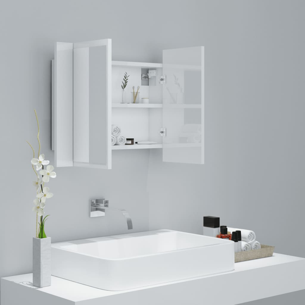 LED Bathroom Mirror Cabinet High Gloss White 60x12x45 cm Acrylic - Bend