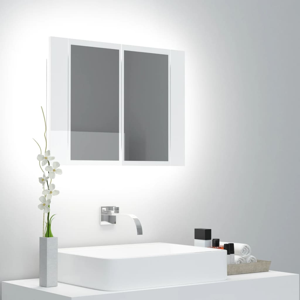 LED Bathroom Mirror Cabinet High Gloss White 60x12x45 cm Acrylic - Bend