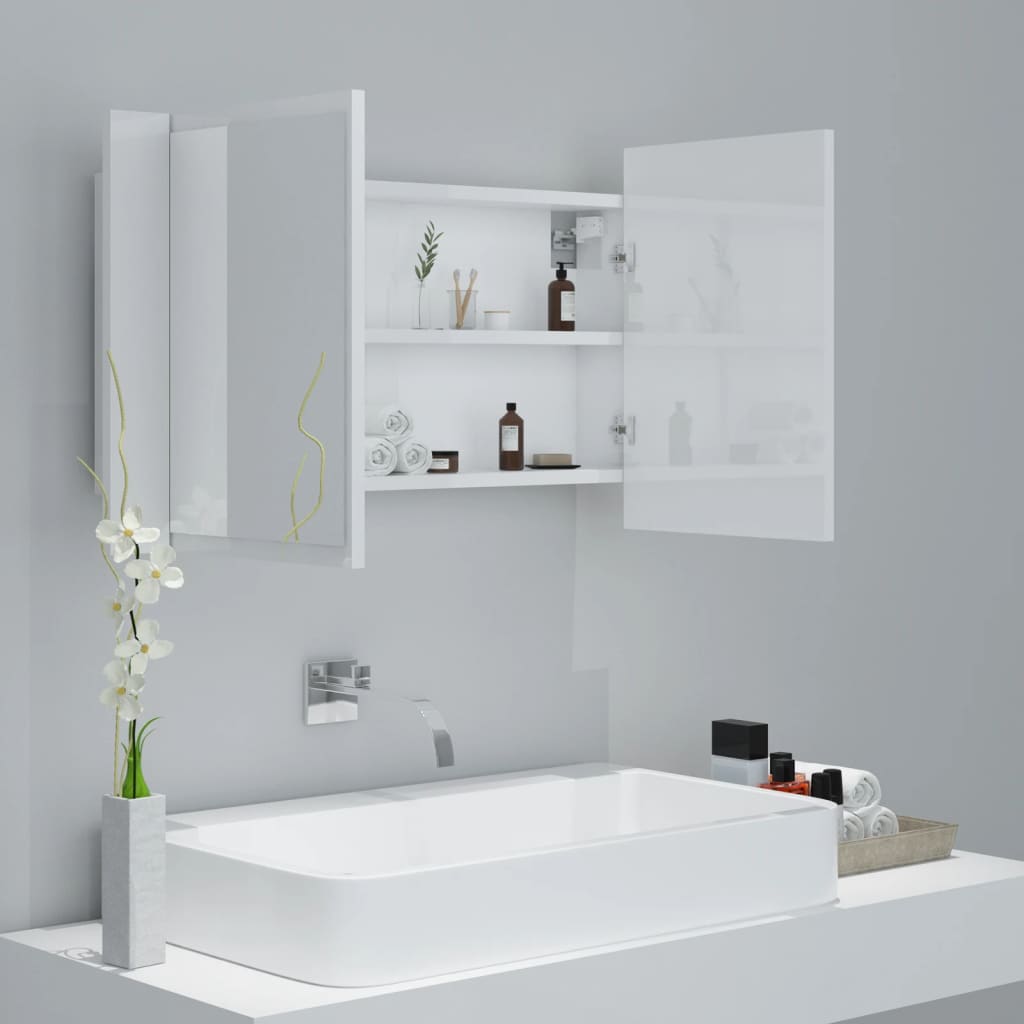 LED Bathroom Mirror Cabinet High Gloss White 80x12x45 cm Acrylic - Bend