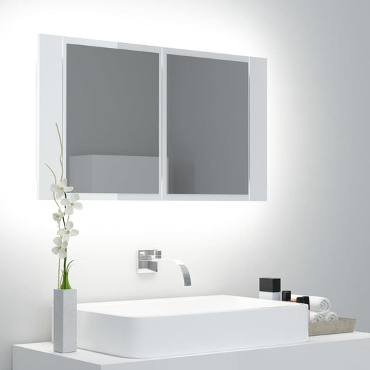 LED Bathroom Mirror Cabinet High Gloss White 80x12x45 cm Acrylic - Bend