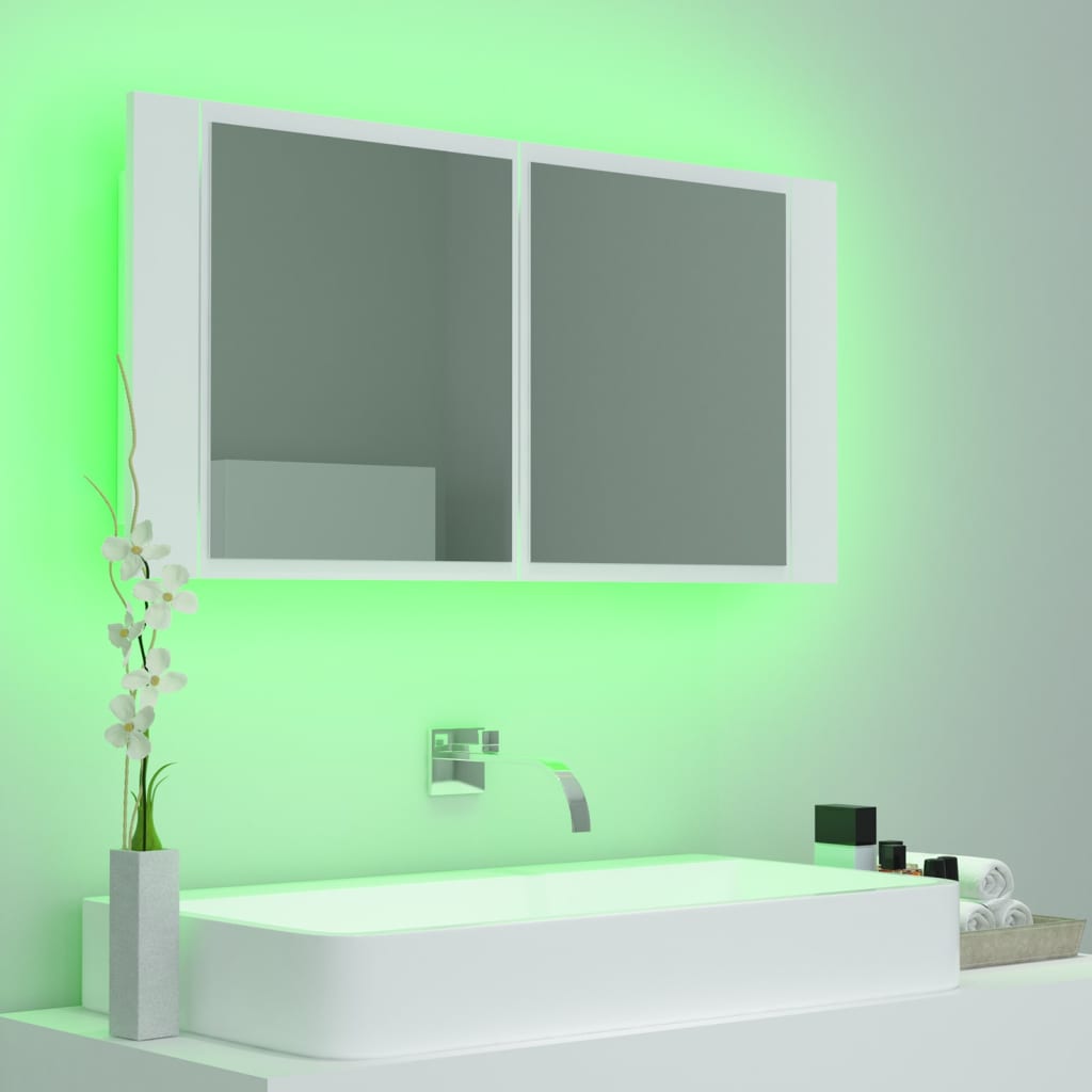 LED Bathroom Mirror Cabinet White 90x12x45 cm Acrylic - Bend