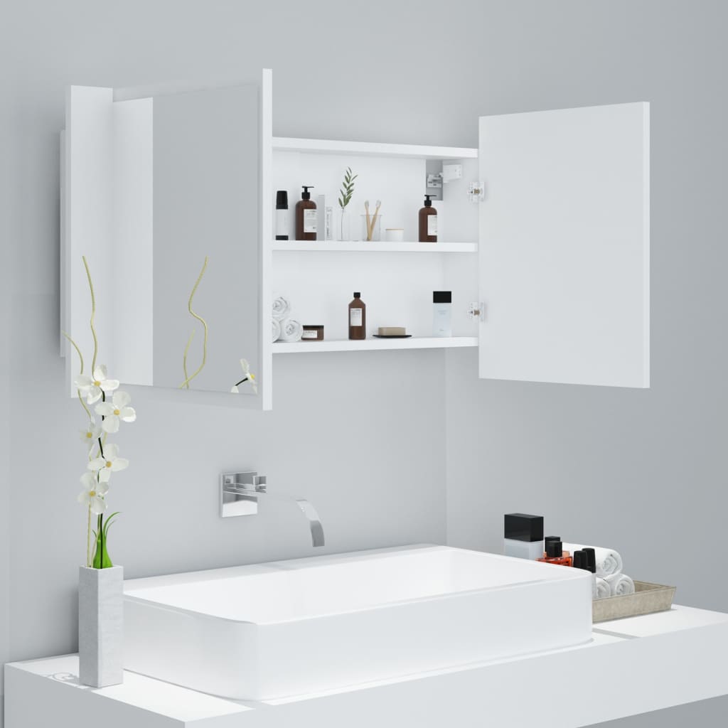 LED Bathroom Mirror Cabinet White 90x12x45 cm Acrylic - Bend