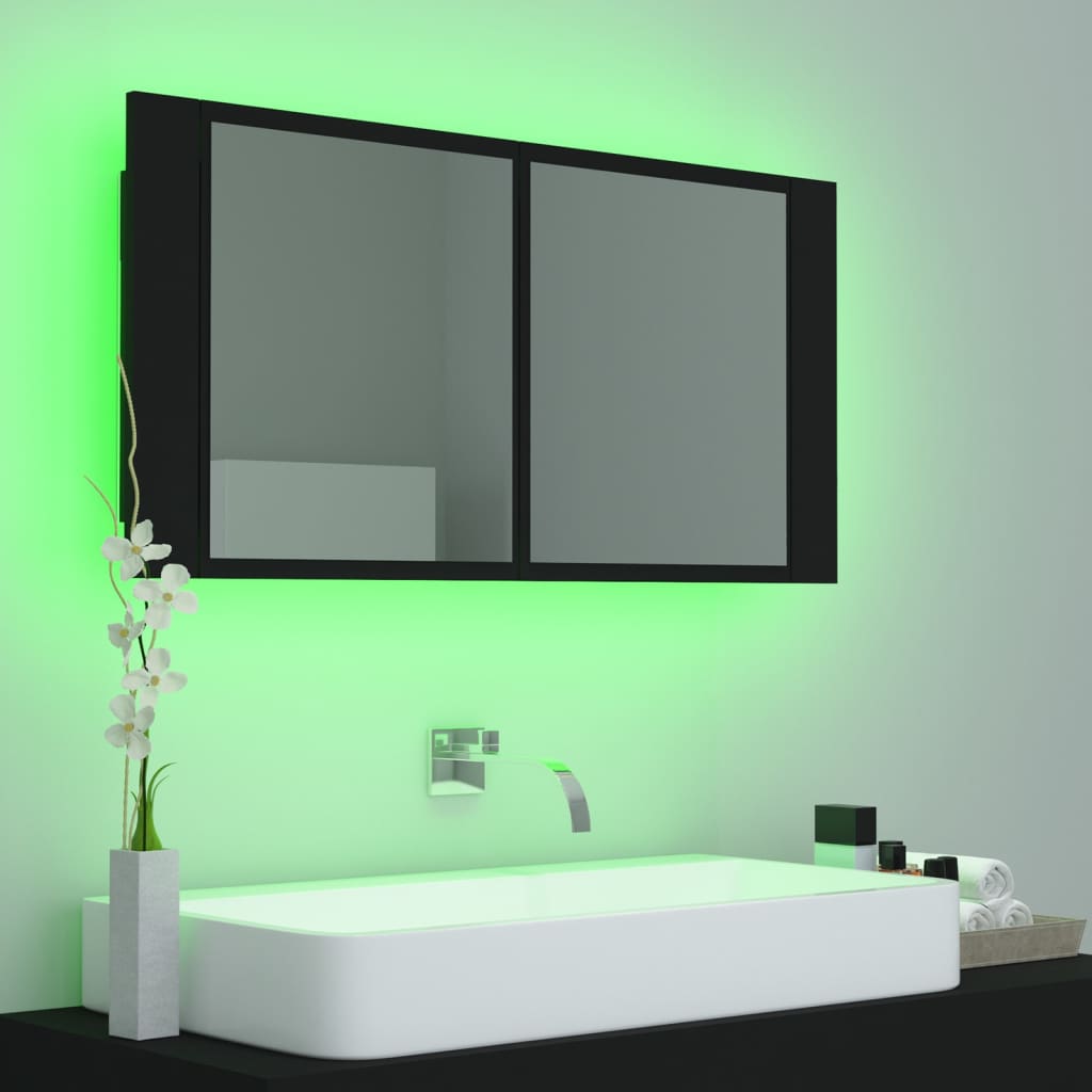 LED Bathroom Mirror Cabinet Black 90x12x45 cm Acrylic - Bend