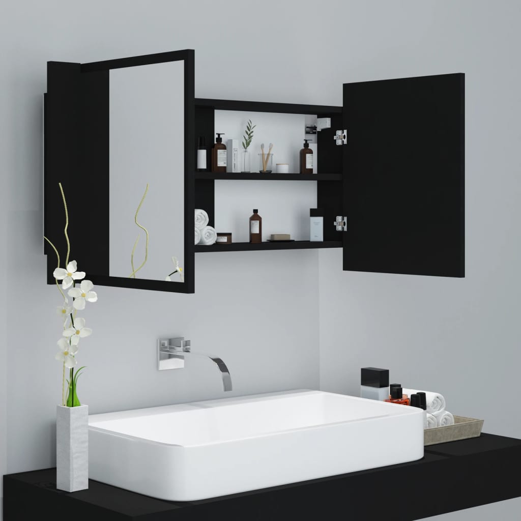 LED Bathroom Mirror Cabinet Black 90x12x45 cm Acrylic - Bend