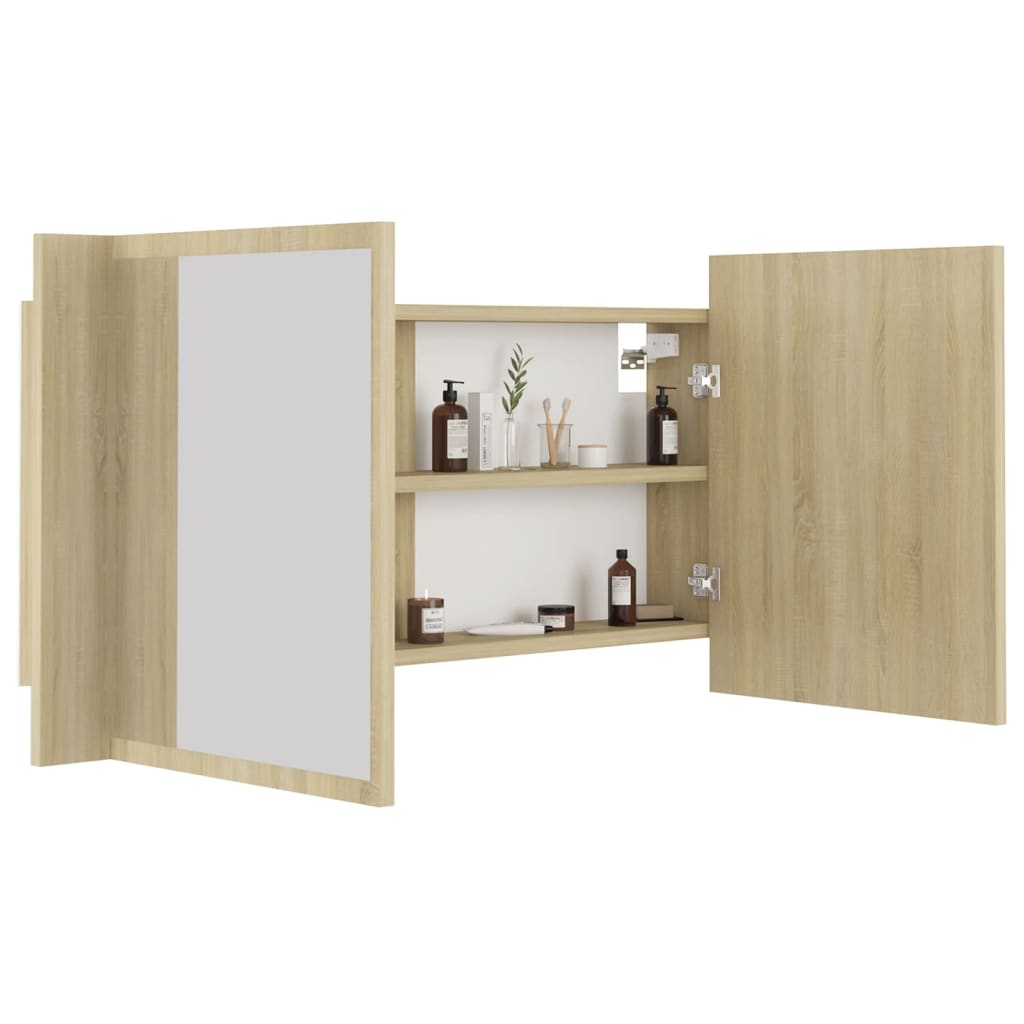 LED Bathroom Mirror Cabinet Sonoma Oak 90x12x45 cm Acrylic - Bend