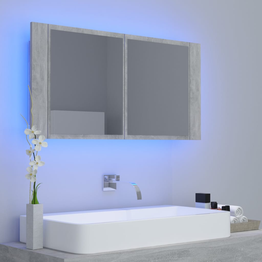 LED Bathroom Mirror Cabinet Concrete Grey 90x12x45 cm Acrylic - Bend