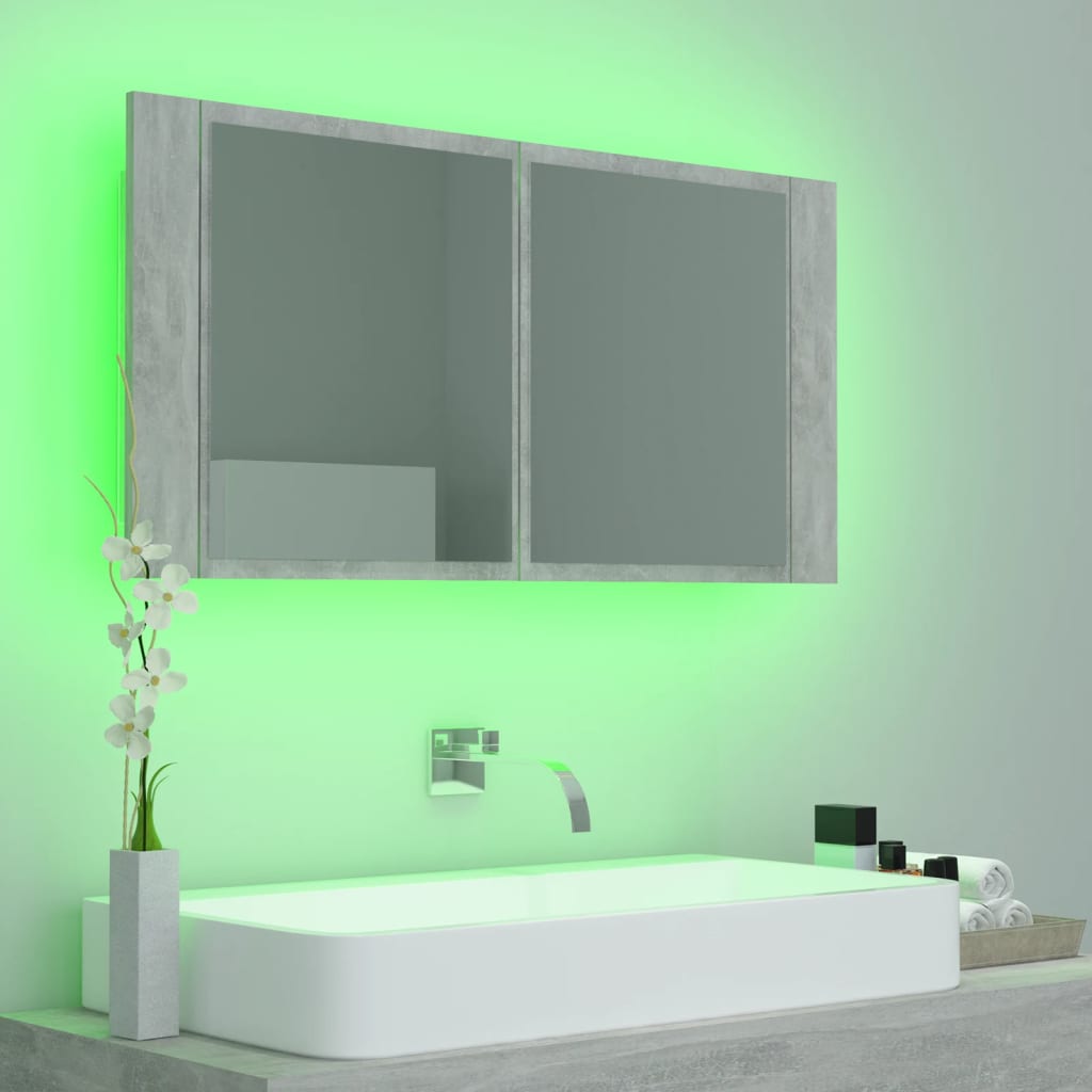 LED Bathroom Mirror Cabinet Concrete Grey 90x12x45 cm Acrylic - Bend