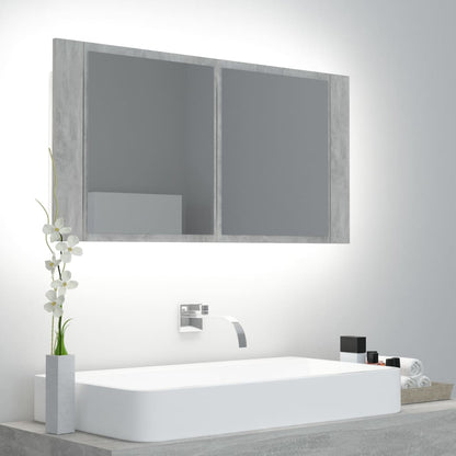 LED Bathroom Mirror Cabinet Concrete Grey 90x12x45 cm Acrylic - Bend