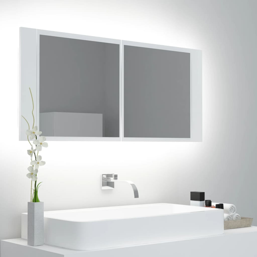 LED Bathroom Mirror Cabinet White 100x12x45 cm Acrylic - Bend