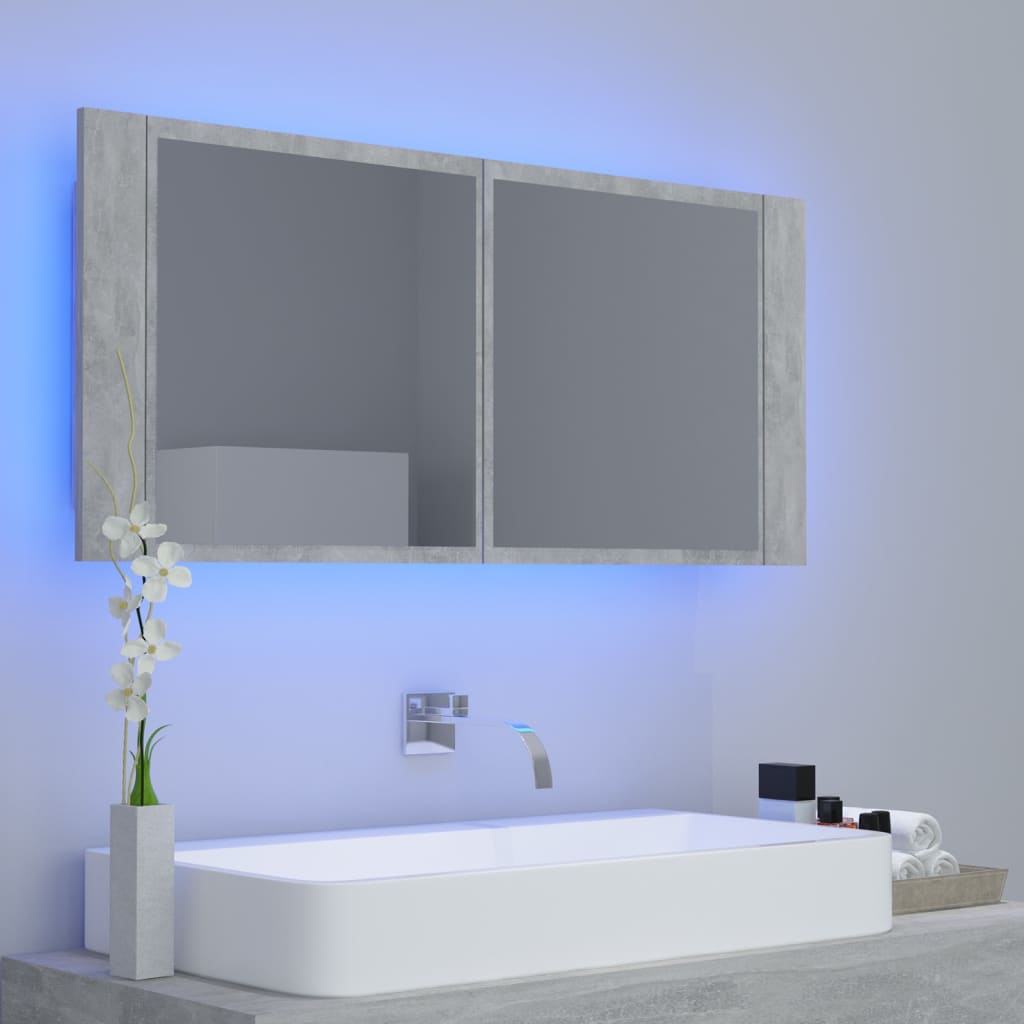 LED Bathroom Mirror Cabinet Concrete Grey 100x12x45 cm Acrylic - Bend