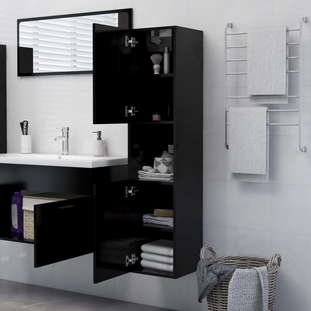 Bathroom Cabinet Black 30x30x130 cm Engineered Wood