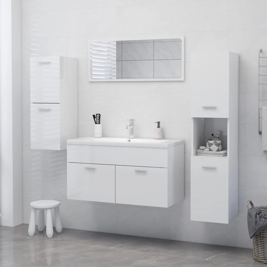 Bathroom Cabinet High Gloss White 30x30x130 cm Engineered Wood