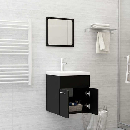 2 Piece Bathroom Furniture Set Black Engineered Wood