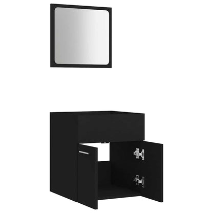 2 Piece Bathroom Furniture Set Black Engineered Wood