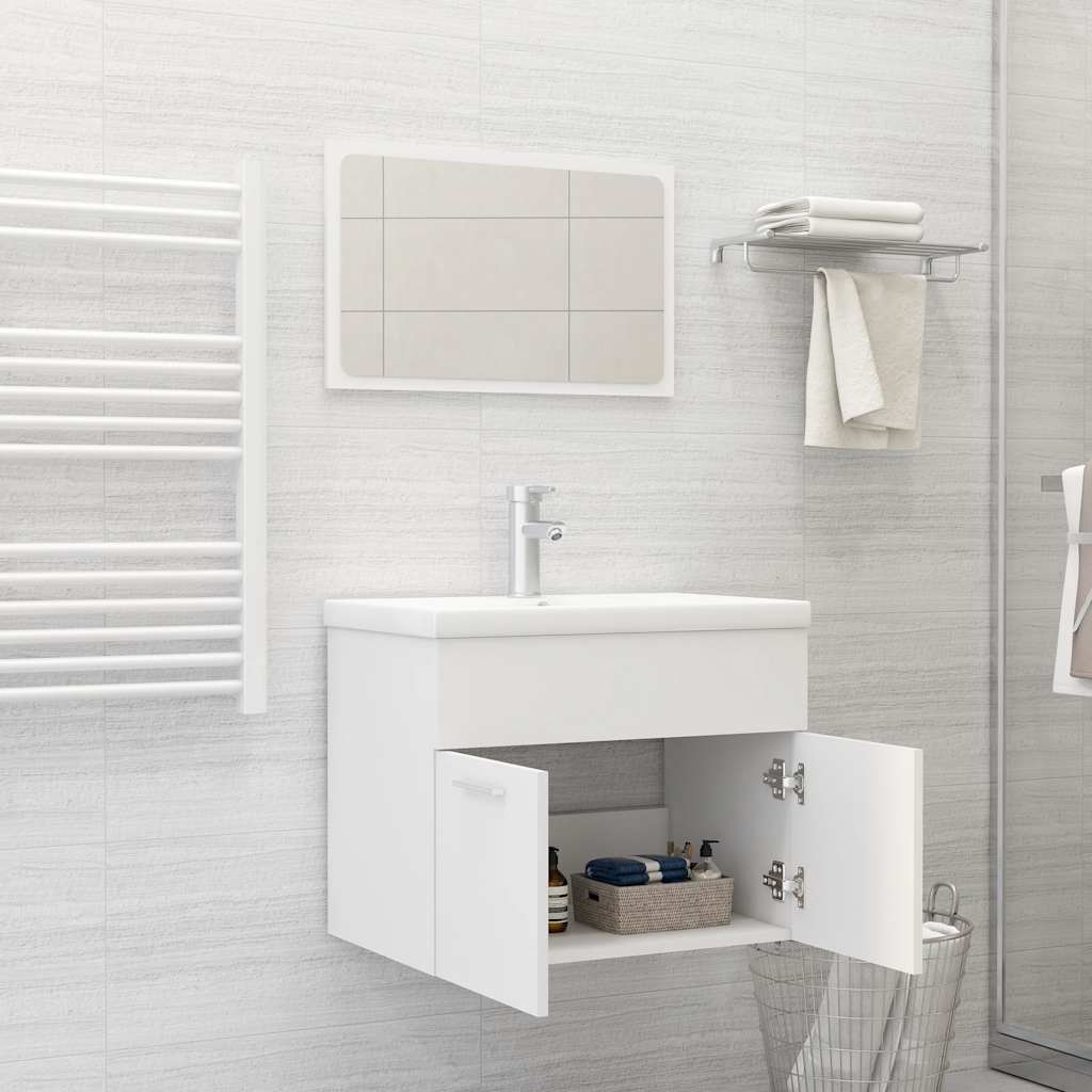 2 Piece Bathroom Furniture Set White Engineered Wood