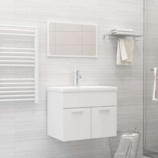 2 Piece Bathroom Furniture Set White Engineered Wood